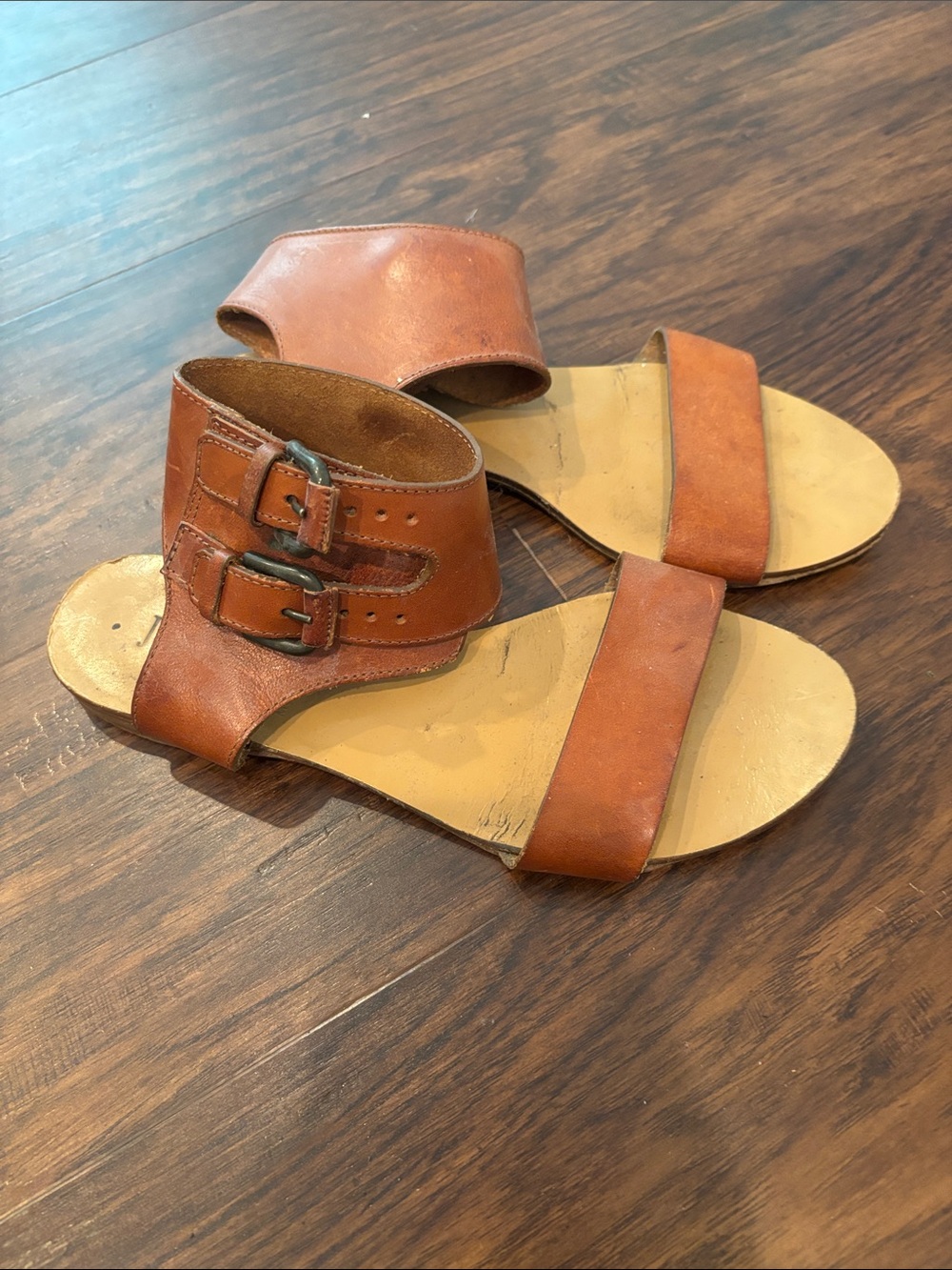 J. Crew Tan Leather Double-Buckle Slide Sandals